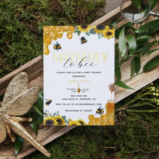 水の色のママへビー赤ちゃんシャワー金ゴールド 箔招待状