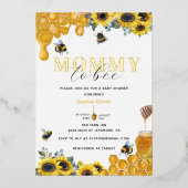 水の色のママへビー赤ちゃんシャワー金ゴールド 箔招待状 (正面)