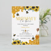 水の色のママへビー赤ちゃんシャワー金ゴールド 箔招待状 (立ち正面)