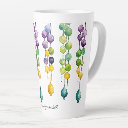 水の色のマルディグラビーズの文字列 カフェラテマグ (右アングル)