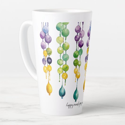 水の色のマルディグラビーズの文字列 カフェラテマグ (左アングル)