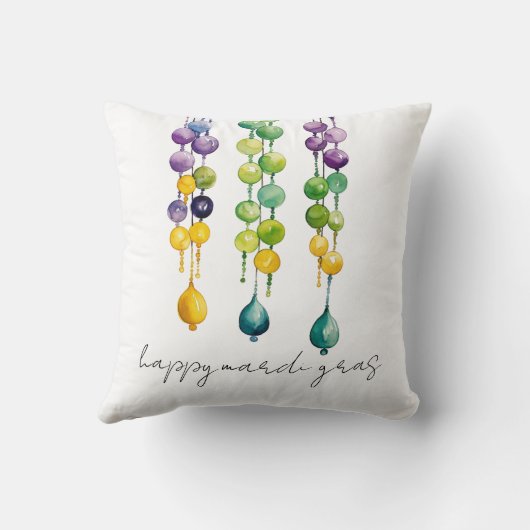 水の色のマルディグラビーズの文字列 クッション (裏面)