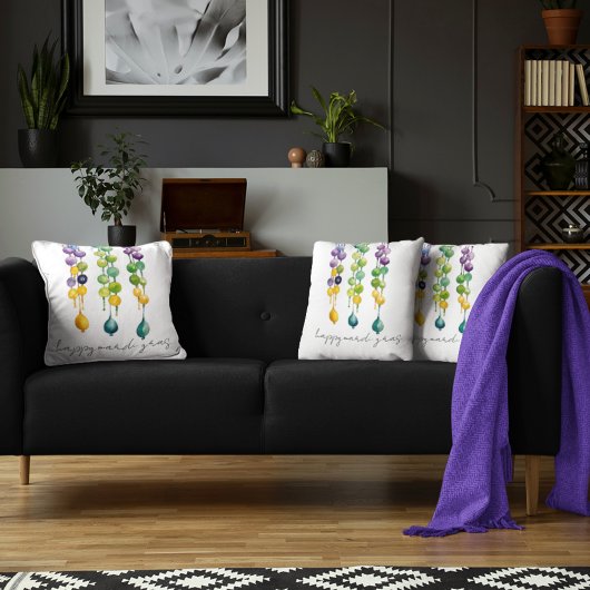 水の色のマルディグラビーズの文字列 クッション