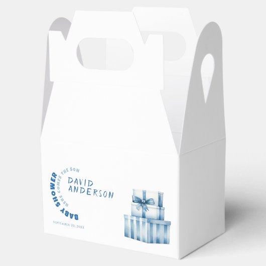 水の色のミニマリスト赤ちゃんシャワーボーイ フェイバーボックス (オープン)