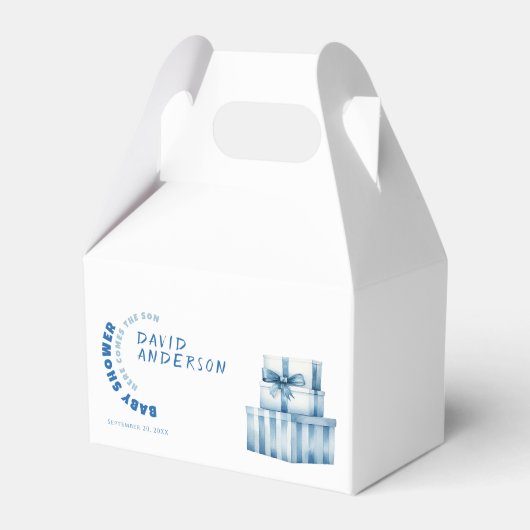 水の色のミニマリスト赤ちゃんシャワーボーイ フェイバーボックス (正面サイド)