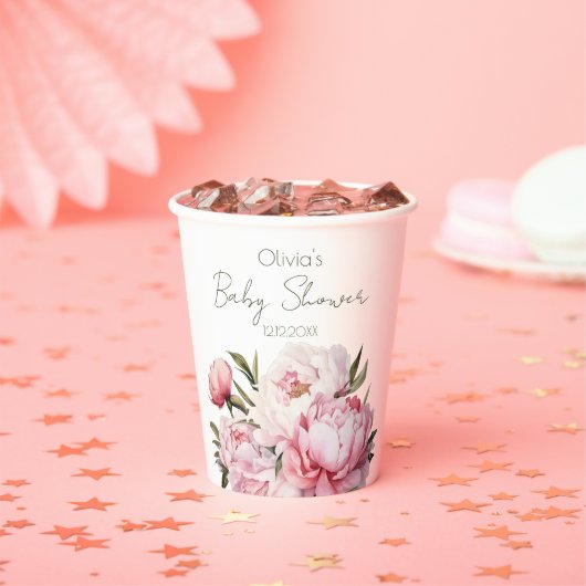 水の色のミニマルなペオуニの赤ちゃんシャワー 紙コップ (インサイチュ)