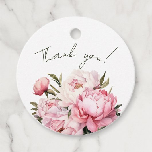 水の色のミニマルな牡丹ベビーシャワー フェイバータグ (正面)