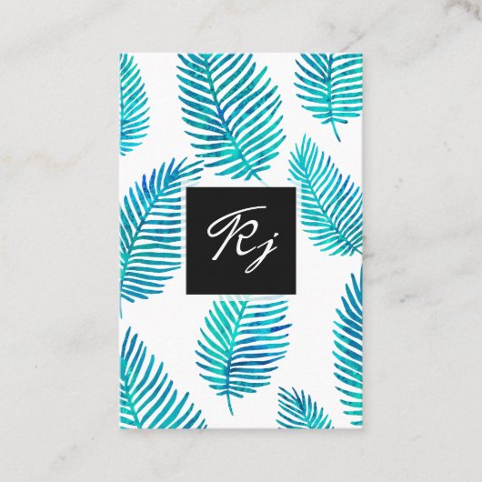 水の色のミニマルな葉 名刺 (正面)