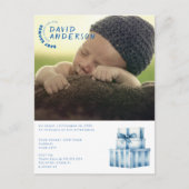 水の色のミニマルな赤ちゃんシャワー男の子の写真 インビテーションポストカード (正面)