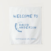 水の色のミニマルな赤ちゃんシャワー男の子の写真 タペストリー (正面)