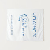 水の色のミニマルな赤ちゃんシャワー男の子の写真 タペストリー (正面(横))