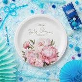 水の色のミニマルエレガント主義の牡丹の赤ちゃんシャワー ペーパープレート (パーティー)