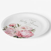 水の色のミニマルエレガント主義の牡丹の赤ちゃんシャワー ペーパープレート (アングル)