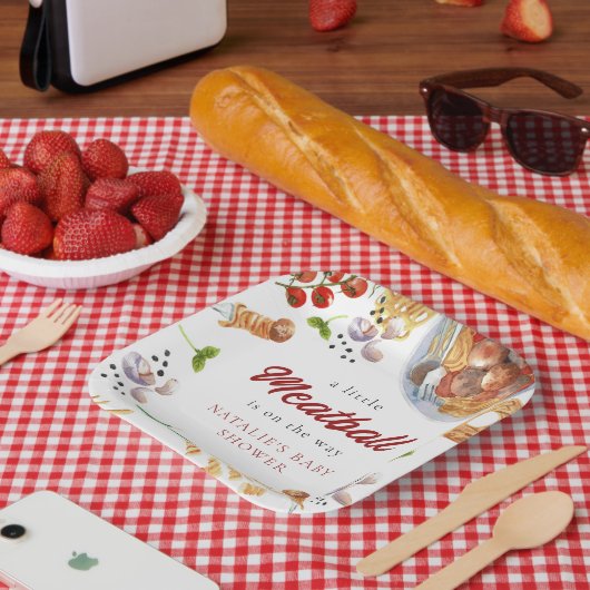 水の色のミートボールイタリアンベビーシャワー ペーパープレート (ピクニック)