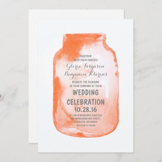 水の色のメイソンジャール素朴な結婚式招待状 招待状 (正面/裏面)