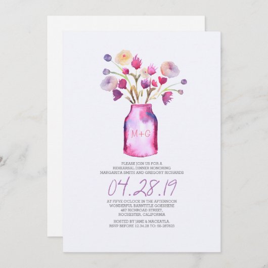 水の色のメーソンジャーフローラリハーサルディナー 招待状 (正面/裏面)