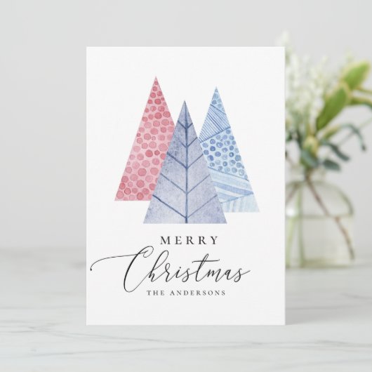 水の色のモダンシンプル幾何学的クリスマスツリー シーズンカード (スタンド正面)