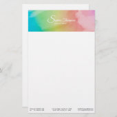 水の色のモダンスクリプトレインボーパステル文房具 便箋 (正面/裏面)