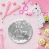 水の色のモダンスプラッシュ灰色の冬の結婚式 ペーパープレート (パーティー)