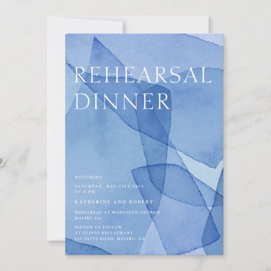 水の色のモダン形状リハーサルディナー 招待状 (正面)