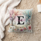 水の色のモノグラム名パステルの花Th クッション (ブランケット)