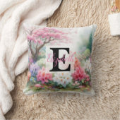 水の色のモノグラム名パステルの花Th クッション (ブランケット)