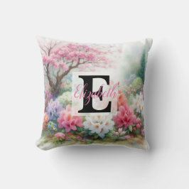 水の色のモノグラム名パステルの花Th クッション