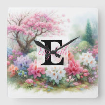 水の色のモノグラム名パステルの花Th