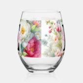 水の色のモノグラム名パステルの花Th ステムなしワイングラス (右)