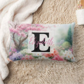 水の色のモノグラム名パステルの花Th ランバークッション (ブランケット)