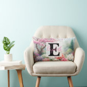 水の色のモノグラム名パステルの花Th ランバークッション (椅子)