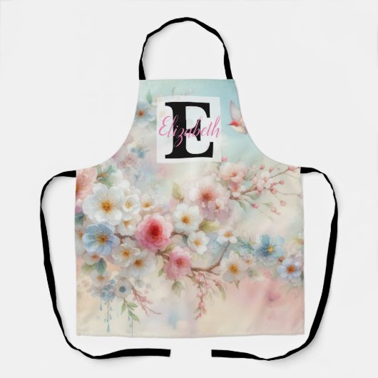 水の色のモノグラム名花パステル エプロン (正面)