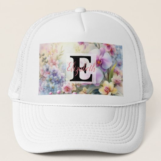 水の色のモノグラム名花パステル キャップ (正面)