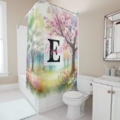 水の色のモノグラム名花パステル シャワーカーテン (インサイチュ)