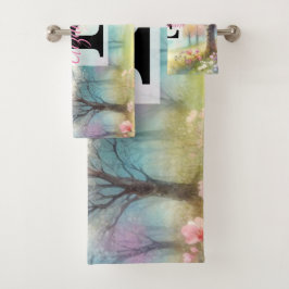 水の色のモノグラム名花パステル バスタオルセット
