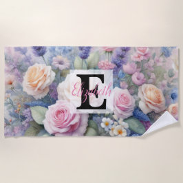 水の色のモノグラム名花パステル ビーチタオル
