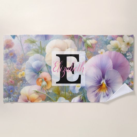 水の色のモノグラム名花パステル ビーチタオル (正面)