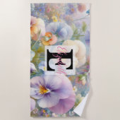 水の色のモノグラム名花パステル ビーチタオル (正面)