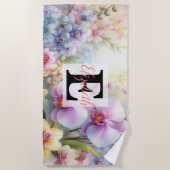 水の色のモノグラム名花パステル ビーチタオル (正面)