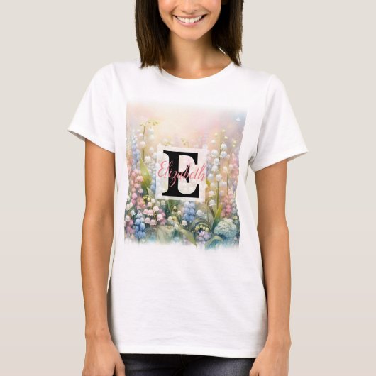 水の色のモノグラム名花パステル Tシャツ (正面)