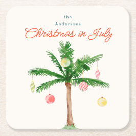 水の色のヤシの木のクリスマス7月BBQ夏パーティー スクエアペーパーコースター