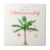 水の色のヤシの木のクリスマス7月BBQ夏パーティー タイル (正面)