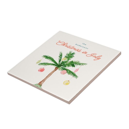 水の色のヤシの木のクリスマス7月BBQ夏パーティー タイル (側面)