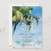 水の色のヤシの木のブライダルシャワー招待 招待状 (正面)