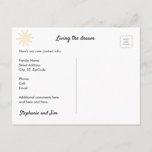 水の色のヤシの木の私たちは新しいアドレス移動 案内ポストカード (裏面)