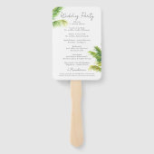 水の色のヤシの木ビーチ結婚式プログラム ハンドファン (裏面)