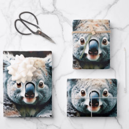 水の色のユーカリの木に奇妙なコアラ ラッピングペーパーシート