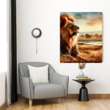 水の色のライオンのサバンナ