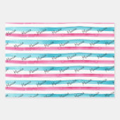 水の色のラインストライプの美的カスタムな ラッピングペーパーシート (正面3)