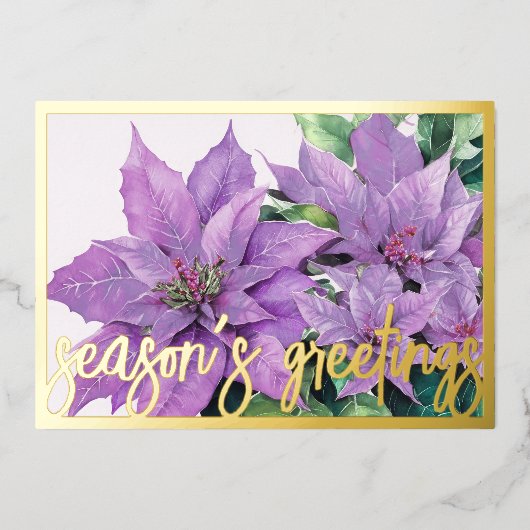 水の色のラベ絵を描ンポインセチアのクリスマス 箔シーズンカード (正面)